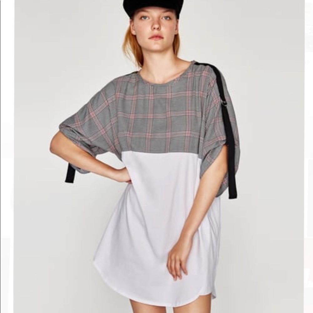 Zara Checked Combination Dress-Black/white/Red